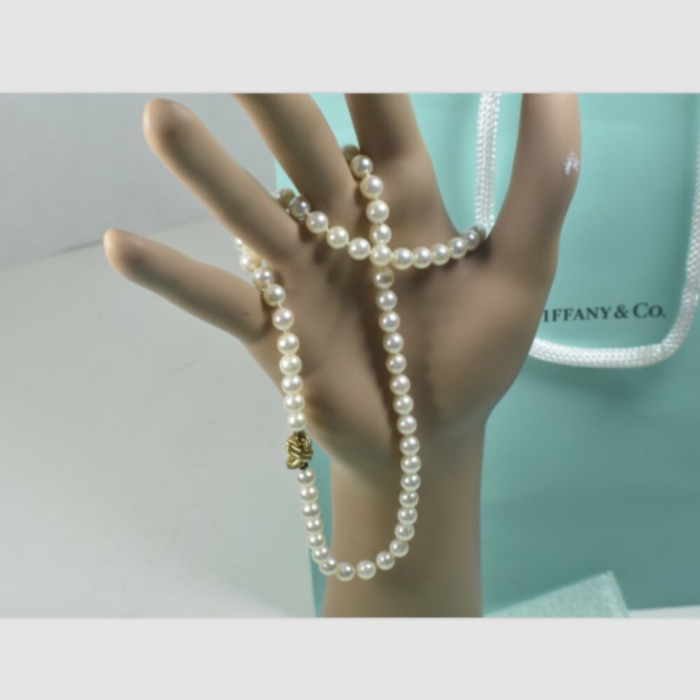 Tiffany & Co Akoya Pearl 18K Yellow Gold Signature X 18" Necklace w/Gift Case